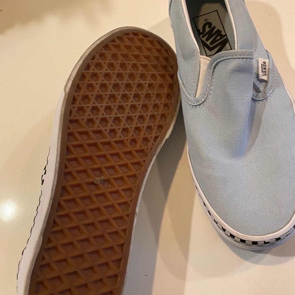 Vans Classic Baby Blue Slip On Sneakers Shoes Checker… Gem
